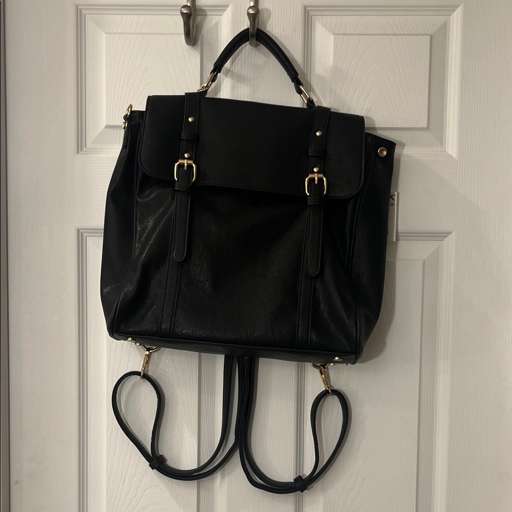 Classic Black Women's Convertible Backpack / Crossbody Bag